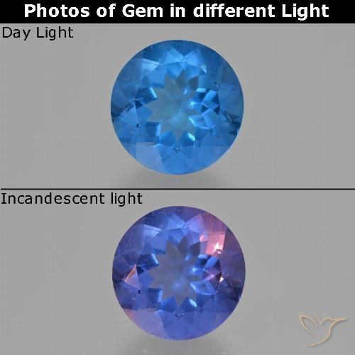 12.83ct Natural Azul claro Fluorita que cambia de color, Redondo, VS