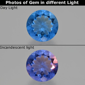 Fluorita con cambio de color azul natural de 10,70 ct, corte redondo, VVS