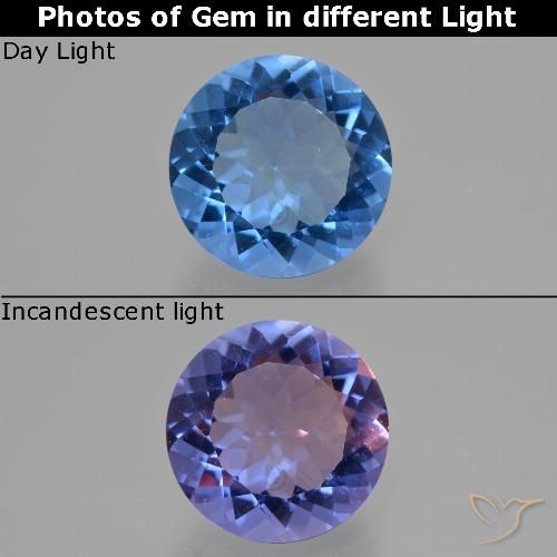 12.97ct Natural Azul egipcio Fluorita que cambia de color, Redondo, VS