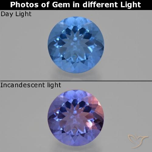 11.06ct Natural Azul marino intenso Fluorita que cambia de color, Redondo, VS