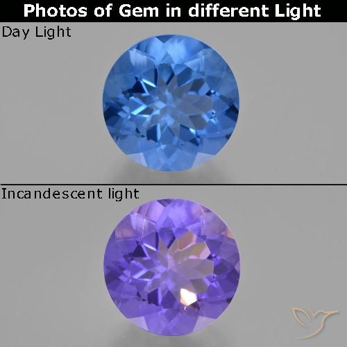 12.13ct Natural Azul claro Fluorita que cambia de color, Redondo, VS