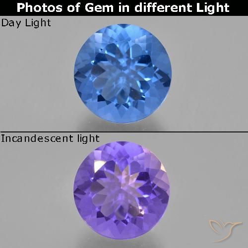 Fluorita que cambia de color Azul egipcio natural de 11.75 ct, Corte Redondo, VS