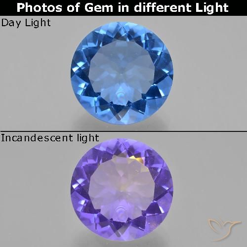 12.64ct Natural Azul claro Fluorita que cambia de color, Redondo, VS