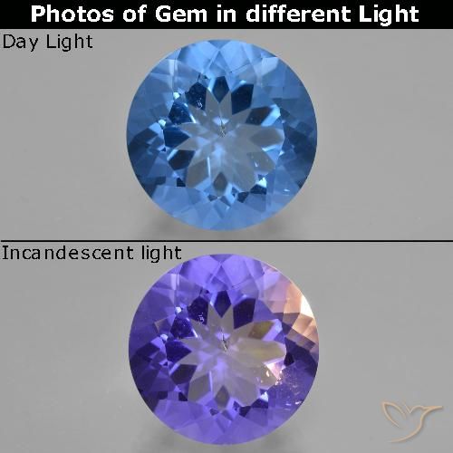 13.49ct Natural Azul marino Fluorita que cambia de color, Redondo, VS