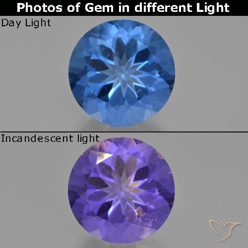14.16ct Natural Azul oscuro Fluorita que cambia de color, Redondo, VS