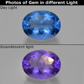 Fluorita con cambio de color azul natural de 22,67 ct, corte óvalo, VS
