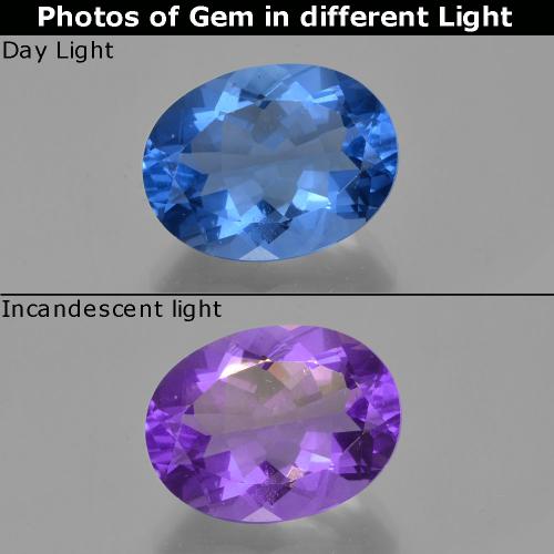 Fluorita con cambio de color azul natural de 21,49 ct, corte óvalo, VS