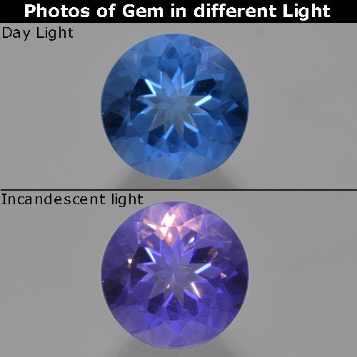 Fluorita con cambio de color azul natural de 14,53 ct, corte redondo, VS