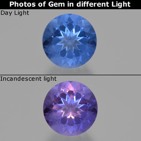 Fluorita con cambio de color azul natural de 10,98 ct, corte redondo, VS