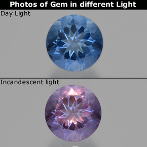 Fluorita que cambia de color Azul oscuro natural de 11.21 ct, Corte Redondo, VS