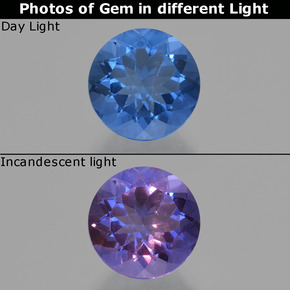 Fluorita que cambia de color Azul marino intenso natural de 11.19 ct, Corte Redondo, VS