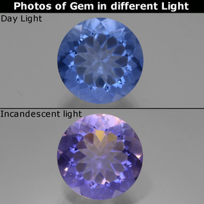 Fluorita que cambia de color Azul oscuro natural de 11.80 ct, Corte Redondo, VS