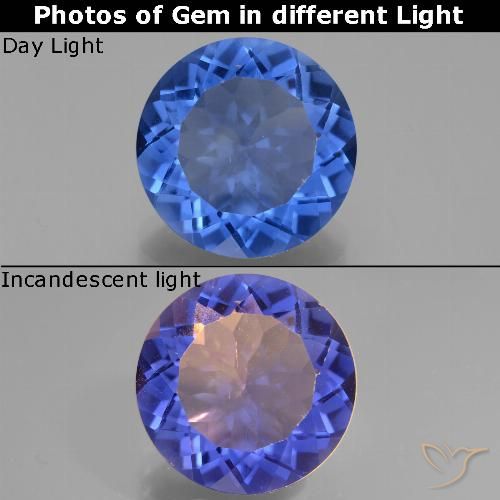 12.27ct Natural Azul oscuro Fluorita que cambia de color, Redondo, VS