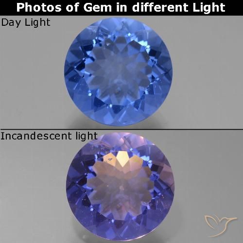 13.26ct Natural Azul marino intenso Fluorita que cambia de color, Redondo, VS