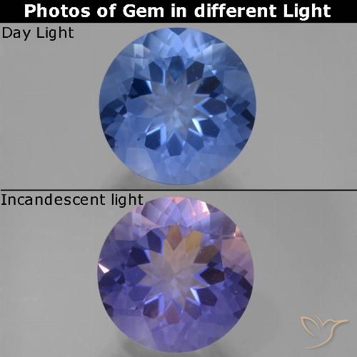 14.55ct Natural Azul marino intenso Fluorita que cambia de color, Redondo, VVS-VS