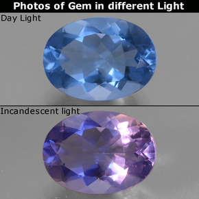 Fluorita que cambia de color Azul violeta natural de 8.29 ct, Corte Óvalo, VVS