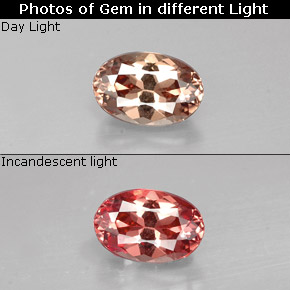 Granate que cambia de color rosado / rojo naranja natural de 0.62 ct, Corte Óvalo, VS