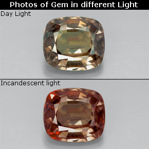 Granate con cambio de color multicolor natural de 1,81 ct, corte cojín, VS