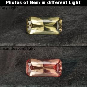 Granate con cambio de color amarillo natural de 0,74 ct, corte esmeralda, VS