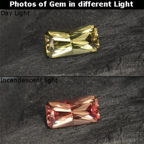 Granate con cambio de color amarillo natural de 0,76 ct, corte esmeralda, VS