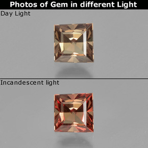 Granate con cambio de color multicolor natural de 0,72 ct, cuadrado, VS