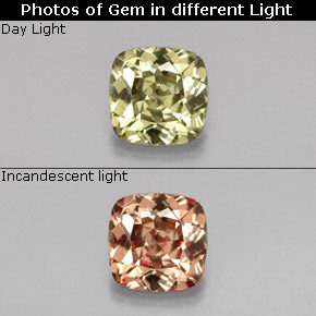 Granate con cambio de color multicolor natural de 0,71 ct, corte cojín, VS