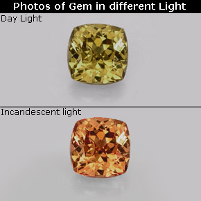 Granate con cambio de color multicolor natural de 0,83 ct, corte cojín, VS