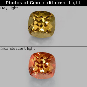 Granate con cambio de color multicolor natural de 0,83 ct, corte cojín, VS