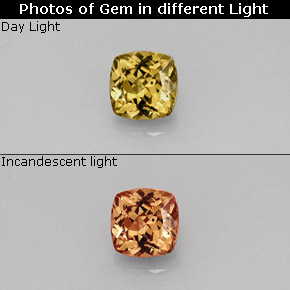 Granate con cambio de color multicolor natural de 0,83 ct, corte cojín, VS