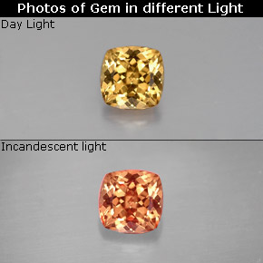 Granate con cambio de color multicolor natural de 0,81 ct, corte cojín, VS