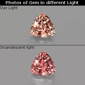 Granate que cambia de color rosado / rojo naranja natural de 0.88 ct, Trillón, VS