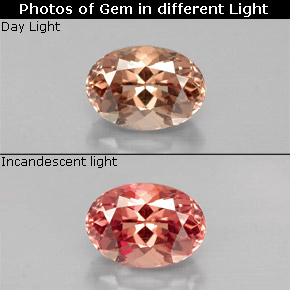 Granate que cambia de color rosado / rojo naranja natural de 1.17 ct, Corte Óvalo, VS