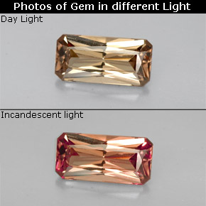 Granate que cambia de color Marrón naranja dorado natural de 1.44 ct, corte esmeralda, VS