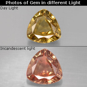 Granate con cambio de color multicolor natural de 0,77 ct, trillón, VS