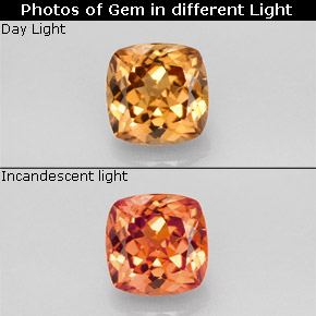 Granate con cambio de color multicolor natural de 1,36 ct, corte cojín, VS