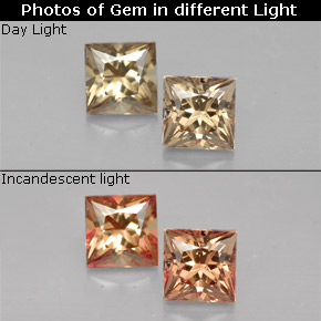 Gemas de granate con cambio de color multicolor natural de  ct, cuadrado, VVS-VS