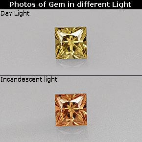 Granate que cambia de color Marrón/naranja verdoso natural de 0.55 ct, Cuadrado, VVS-VS