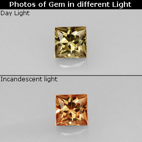 Granate con cambio de color multicolor natural de 0,54 ct, cuadrado, VS