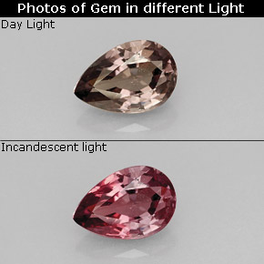Granate con cambio de color de rosa amarronado a rojo natural de 1,43 ct, en forma de pera, VS