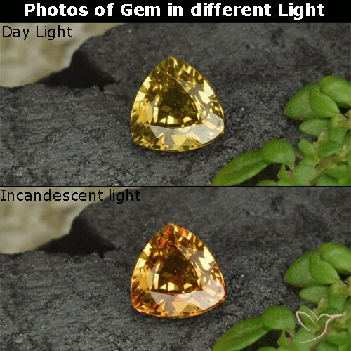 Granate con cambio de color amarillo natural de 0,61 ct, trillón, VS
