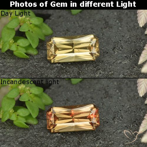 0.72ct Natural Amarillo dorado Granate que cambia de color, corte esmeralda, VS