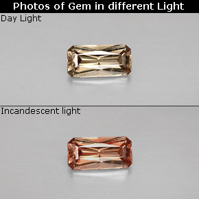 Granate con cambio de color multicolor natural de 0,60 ct, corte esmeralda, VS