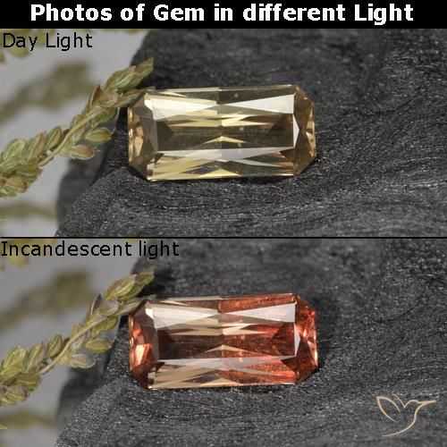 0.61ct Natural Oro Granate que cambia de color, corte esmeralda, VVS-VS