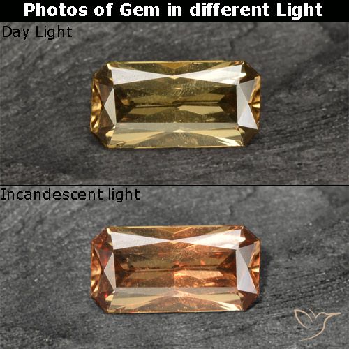 Granate con cambio de color dorado natural de 0,63 ct, corte esmeralda, VVS-VS