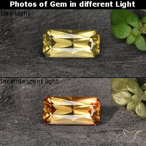 0.69ct Natural Amarillo dorado Granate que cambia de color, corte esmeralda, VVS-VS