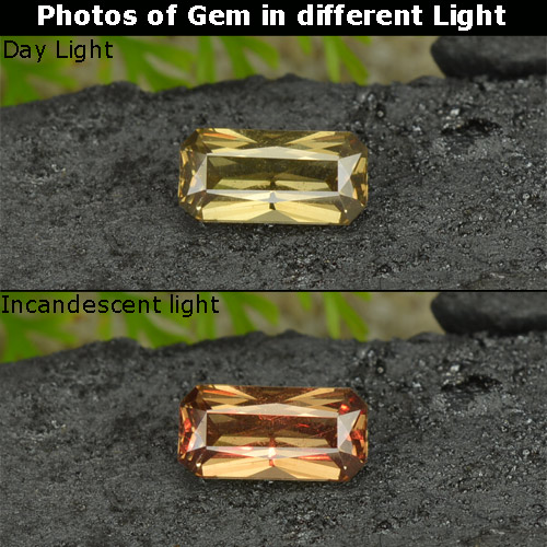 Granate con cambio de color amarillo natural de 0,78 ct, corte esmeralda, VVS-VS