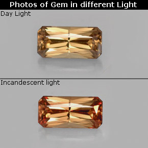 Granate que cambia de color Marrón naranja dorado natural de 0.80 ct, corte esmeralda, VVS-VS