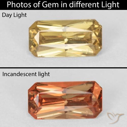 Granate con cambio de color amarillo natural de 0,67 ct, corte esmeralda, VS