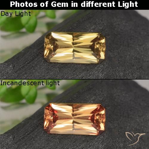 0.69ct Natural Marrón-oro Granate que cambia de color, corte esmeralda, VS