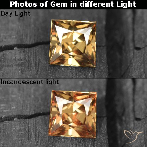 Granate con cambio de color dorado natural de 0,58 ct, cuadrado, VVS-VS